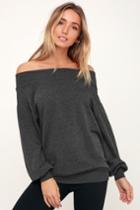 Others Follow Wildflower Dark Heather Grey Off-the-shoulder Sweatshirt | Lulus