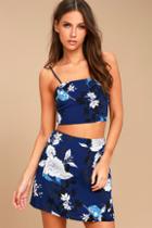 Lulus Sweet Pea Navy Blue Floral Print Mini Skirt