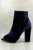Olivia Jaymes Millie Blue Velvet Peep-toe Ankle Booties
