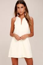 Lulus | Near Or Bar Cream Shift Dress | Size Medium | White | 100% Polyester