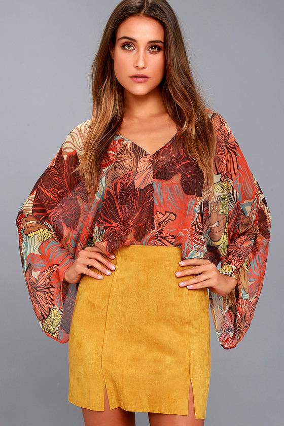 Lulus | Malibu Morning Mustard Yellow Suede Mini Skirt | Size Large | Vegan Friendly