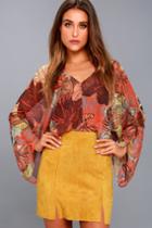Lulus | Malibu Morning Mustard Yellow Suede Mini Skirt | Size Large | Vegan Friendly