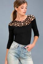 Black Swan Leila Black Cutout Long Sleeve Top