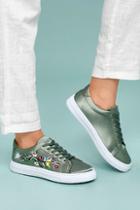 Qupid Callie Khaki Green Satin Embroidered Sneakers