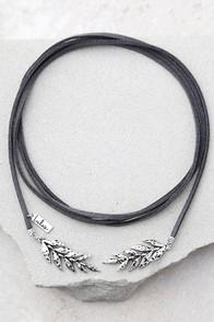 Lulus Leaf It To Fate Silver And Grey Wrap Necklace