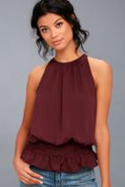 Lulus | Cherished Memories Burgundy Sleeveless Top | Size Large | Red | 100% Polyester