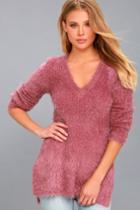 Jack By Bb Dakota Pam Mauve Pink Eyelash Knit Sweater | Lulus