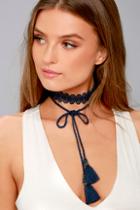 Rahi Cali Mesmerizing Moves Navy Blue Lace Wrap Choker Necklace