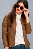 Coalition La | Heartlines Brown Vegan Leather Moto Jacket | Size Large | 100% Polyester | Vegan Friendly | Lulus