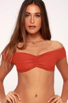 Koa Swim Oasis Rust Red Ribbed Off-the-shoulder Reversible Bikini Top | Lulus