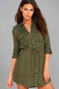 Jack By Bb Dakota Casey Olive Green Long Sleeve Dress
