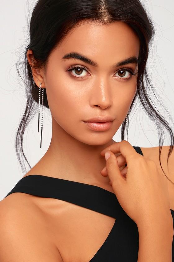 Light And Love Silver Rhinestone Bar Earrings | Lulus