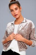 Olive + Oak | Zeppelin Taupe Velvet Track Jacket | Size X-small | Grey | Lulus
