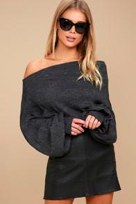 Free People Skyline Washed Black Off-the-shoulder Top