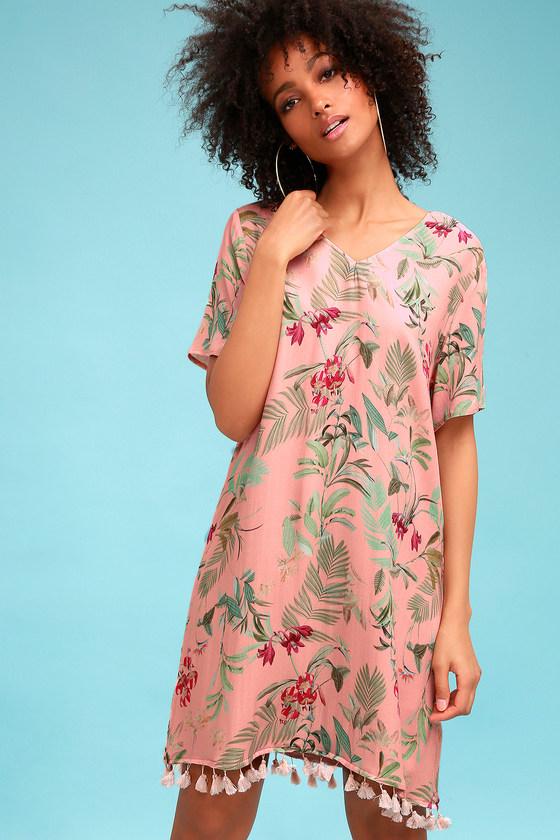 On The Road Cabana Pink Tropical Print Shift Dress | Lulus