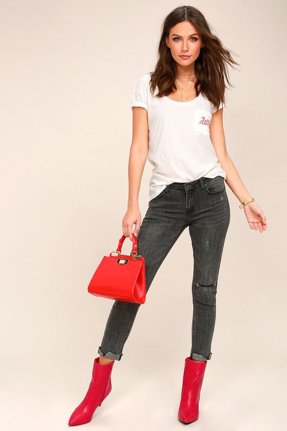 J.o.a. | Want You Back Washed Black Distressed Ankle Skinny Jeans | Size Large | Lulus