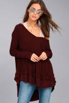 Free People | Laguna Burgundy Thermal Long Sleeve Top | Size Small | Red | Lulus