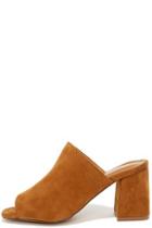 Olivia Jaymes Symone Chestnut Suede Peep-toe Mules