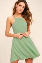 Lulus | Call To Charms Sage Green Skater Dress | Size X-large | 100% Polyester