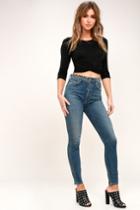 Agolde | Roxanne Medium Wash Super High Rise Studded Skinny Jeans | Size 24 | Blue | Lulus