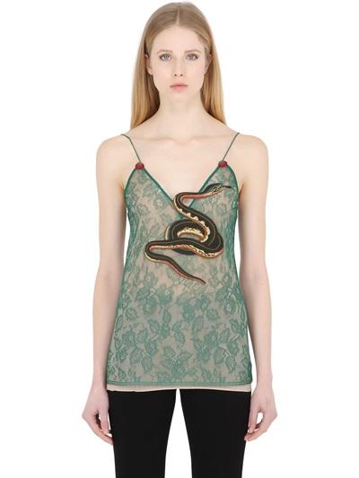 Gucci Embroidered Snake Chantilly Lace Top