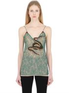 Gucci Embroidered Snake Chantilly Lace Top