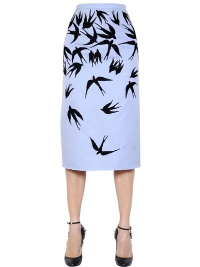 Rochas Patches Wool Blend Mikado Pencil Skirt