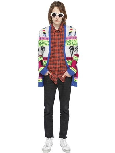 Saint Laurent Oversize Mohair Blend Jacquard Cardigan