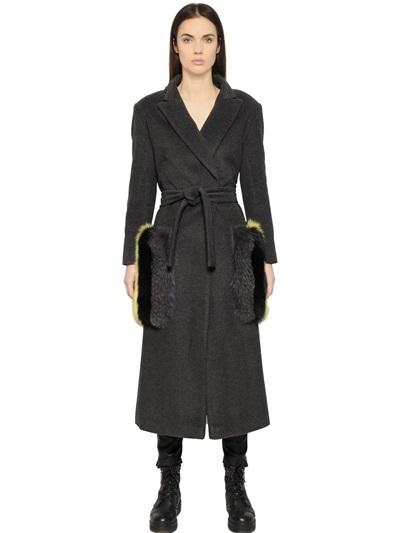 Ava Adore Double Wool Coat With Fox Fur Pockets