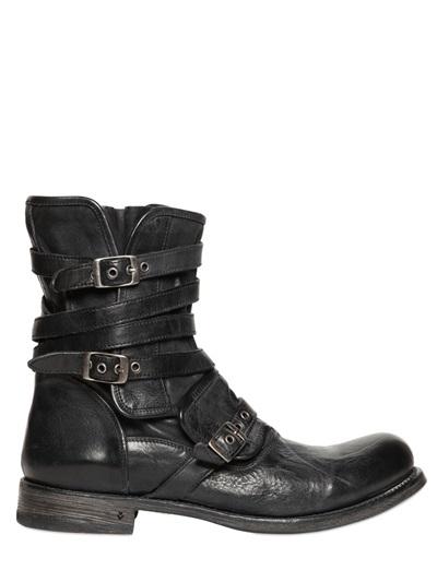 John Varvatos 35mm Three Buckle Leather Engineer Boots