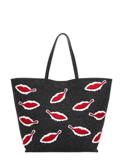 Red Valentino Lips Wool Felt Tote Bag