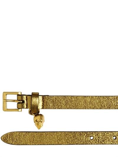 Alexander Mcqueen Skull Glitter Leather Wrap Belt