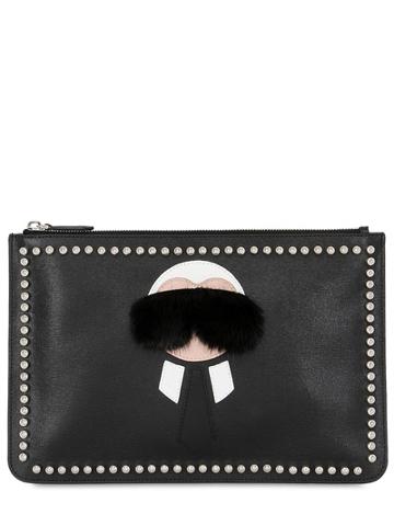 Fendi Karl Lagerfeld Studded Leather Pouch