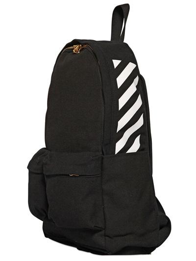 Off White Striped Cotton Canvas Backpack
