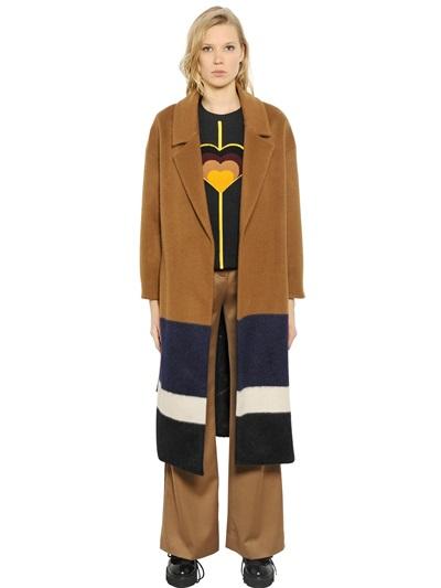 Mother Of Pearl Striped Wool Blend Coat