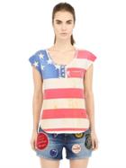 People American Flag Printed Cotton T-shirt