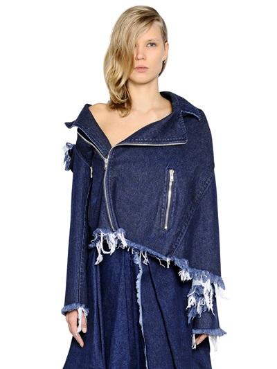 Marques'almeida Destroyed Cotton Denim Biker Jacket