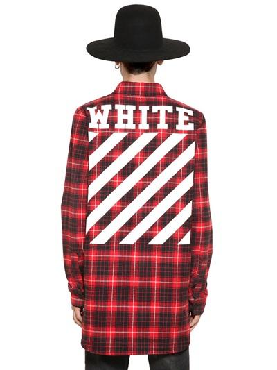 Off White Plaid Cotton Flannel Shirt