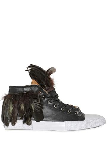 Black Dioniso Feathered Leather High Top Sneakers