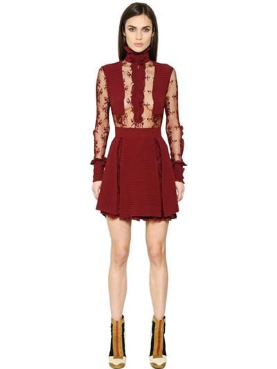 Just Cavalli Cotton Lace & Techno Chiffon Dress