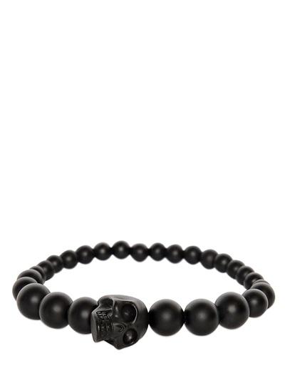 Alexander Mcqueen Skull & Beads Bracelet With Black Finish