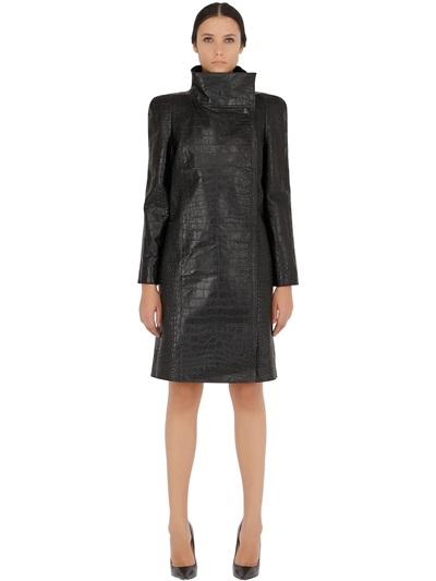 Bottega Veneta Croc Embossed Nappa Leather Trench Coat