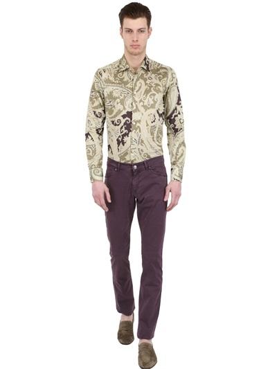 Etro Paisley Print Stretch Cotton Satin Shirt