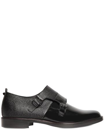 Giacomorelli Brushed & Embossed Leather Monk Shoes