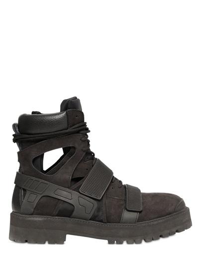 Hba Hood By Air Cutout Suede & Leather Combat Boots