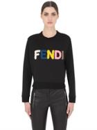 Fendi Cropped Fur Logo Cotton Sweatshirt