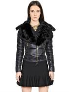 Roberto Cavalli Quilted Nylon Down Jacket With Shearling
