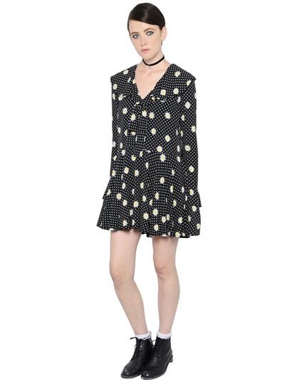 Saint Laurent Ruffled Daisy Printed Crepe Dress