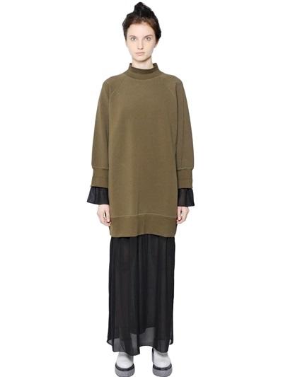 Mm6 Di Maison Margiela Oversized Cotton Fleece & Chiffon Dress