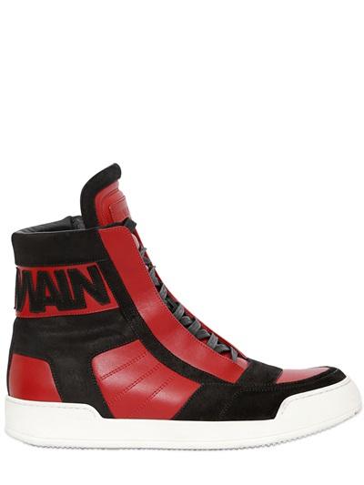 Balmain Logo Leather High Top Sneakers